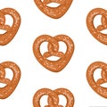 Vector seamless pattern with hand drawn pretzels. Traditional german pastry illustration.