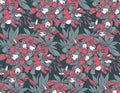 Vector seamless pattern with hand drawn rhododendron flowers Royalty Free Stock Photo