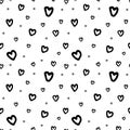 Vector seamless pattern with hand drawn rough doodle hearts.