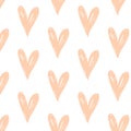 Vector seamless pattern with hand drawn soft pink hearts.