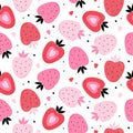 Vector seamless pattern with hand-drawn strawberries in pink and red colors Royalty Free Stock Photo