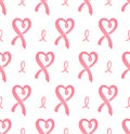 Vector seamless pattern of hand drawn textured pink breast cancer awareness ribbon Women oncological disease awareness Royalty Free Stock Photo