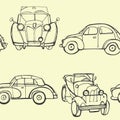 Vector seamless pattern with hand drawn vintage cars made in textured way. Beautiful design elements, perfect for Royalty Free Stock Photo