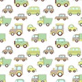 Vector seamless pattern with hand drawn vintage cars made in textured way. Beautiful design elements, perfect for nursery Royalty Free Stock Photo