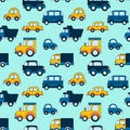 Vector seamless pattern with hand drawn vintage cars made in textured way. Beautiful design elements, perfect for Royalty Free Stock Photo