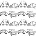 Vector seamless pattern with hand drawn vintage cars made in textured way. Beautiful design elements, perfect for Royalty Free Stock Photo