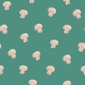 Vector Seamless Pattern with Hand Drawn White Champignon. Cartoon Champignon Mushrooms. Design Template, Clipart