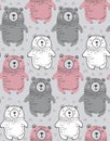 Vector seamless pattern with hand drawn wild forest animals,
