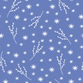 Vector seamless pattern with hand drawn winter snow covered branches and snowflakes Royalty Free Stock Photo