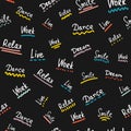 Vector seamless pattern with hand drawn words - smile, dream, work, relax, dance