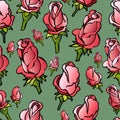 Vector seamless pattern with hand-sketched roses