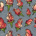 Vector seamless pattern with hand-sketched roses