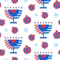 Vector seamless pattern with Hanukkah menorah and pomegranates icons