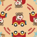 Vector seamless pattern with Happy Animal travels by car.