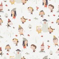 Seamless Pattern with Happy Cute Kids playing Winter Games Royalty Free Stock Photo