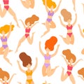 Vector seamless pattern happy girls in underwear soft pink background. Pastel background hand drawn vector design. Beautiful girls Royalty Free Stock Photo