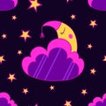 Vector seamless pattern has a sleeping month behind a cloud.