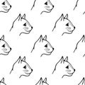 Vector seamless pattern head of cat hand-drawn. Illustration in doodle style black outline on a white background.