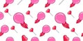 Vector Seamless pattern of Heart Candy, Lips and Bubble Gums on white background. Copy past trendy Pink illustration Royalty Free Stock Photo