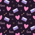Vector seamless pattern with heart and envelope