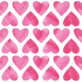 Vector seamless pattern with hearts painted by watercolor. Pinc hearts seamless pattern. Royalty Free Stock Photo