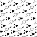 Vector seamless pattern with hearts. Stylish hipster texture.