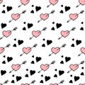 Vector seamless pattern hearts. Stylish hipster texture.