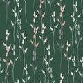 Vector seamless pattern with herbs and grasses. Thin delicate lines silhouettes of plants. Royalty Free Stock Photo