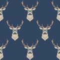 Vector seamless pattern with hipster deer wearing mustaches