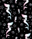 Vector seamless pattern of holographic mermaid