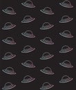 Vector seamless pattern of holographic outline ufo