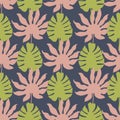 Vector Monstera tropical leaves seamless pattern repeat Royalty Free Stock Photo