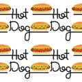 Vector Seamless pattern with hot dogs and handwritten lettering Royalty Free Stock Photo