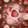 Vector seamless pattern of ice cream, cakes and pastries Royalty Free Stock Photo