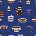 Vector seamless pattern illustrating mongolian traditional kitchenware.