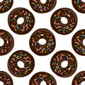 Vector seamless pattern illustration of donuts in chocolate glaze on a white Royalty Free Stock Photo