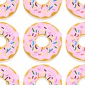 Vector seamless pattern illustration of donuts in pink glaze on a white Royalty Free Stock Photo