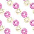 Vector seamless pattern illustration of donuts pink and light glaze on a white Royalty Free Stock Photo