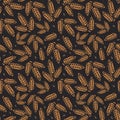 Vector seamless pattern illustration ears of wheat on black background. Royalty Free Stock Photo