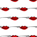 Vector seamless pattern illustration with red lips in abstract line style on white Royalty Free Stock Photo