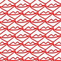 Vector seamless pattern illustration with red lips in abstract line style on white Royalty Free Stock Photo