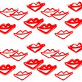 Vector seamless pattern illustration with red lips in abstract line style on white Royalty Free Stock Photo