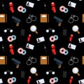 Vector seamless pattern with the image of detective accessories