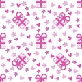 vector seamless pattern with the image of a gift box of hearts in pink Royalty Free Stock Photo