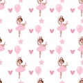vector seamless pattern with the image of a little ballerina girl with a balloon