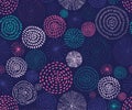 Vector seamless pattern with ink circle textures. Abstract seamless background with colorful fireworks. Royalty Free Stock Photo