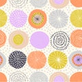 Vector seamless pattern with ink circle textures. Abstract seamless background with colorful fireworks. Royalty Free Stock Photo