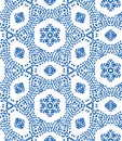 Vector seamless pattern with irregular dots texture in geometric layout. Ethnic blue and white doodle texture. Abstract