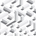 Vector seamless pattern with isometric blocks and shadows. White background, white elements.