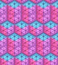Vector seamless pattern. Isometric cubes and rectangular parallelepiped made of hexagon particles.